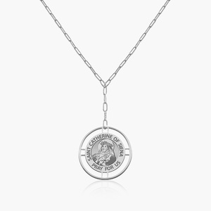 Round Saint Catherine of Siena Medal with Open Border Necklace