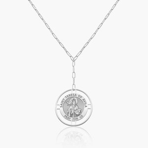 Round Saint Terese of Avila Medal with Open Border Necklace