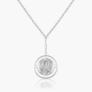 Round Saint Theresa of Lisieux Medal with Open Border Necklace