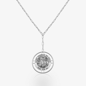 Round Saint Francis of Assisi Medal with Open Border Necklace