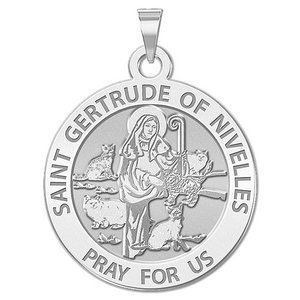 Saint Gertrude of Nivelles Round Religious Medal     EXCLUSIVE 