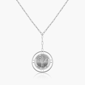 Round Saint Sebastian Medal with Open Border Necklace