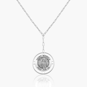 Round Saint Monica Medal with Open Border Necklace