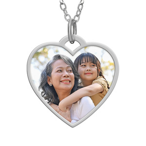 Stainless Steel Photo Engraved Heart Pendant with Chain