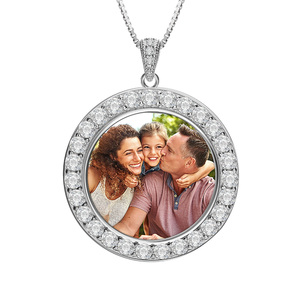 Sterling Silver   CZ Premium Round Photo Pendant