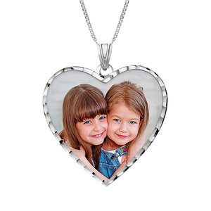 Modern Heart Photo Pendant with Diamond Cut Edge