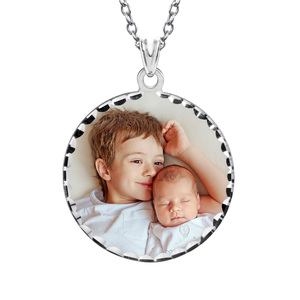 Round w  Diamond Cut Edge Photo Engraved Pendant