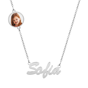 Personalized Name Necklace with Round Photo Charm