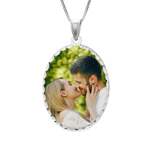 Oval w  Diamond Cut Edge Photo Engraved Pendant