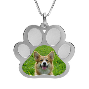 Stainless Steel Photo Engraved Paw Print Pendant with Chain