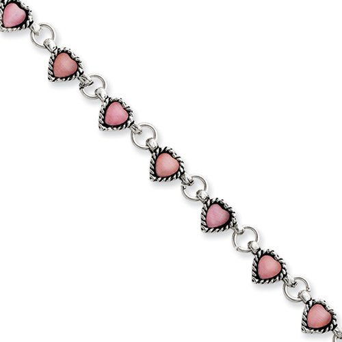 Sterling Silver Pink Cats Eye Heart Anklet - ABE34