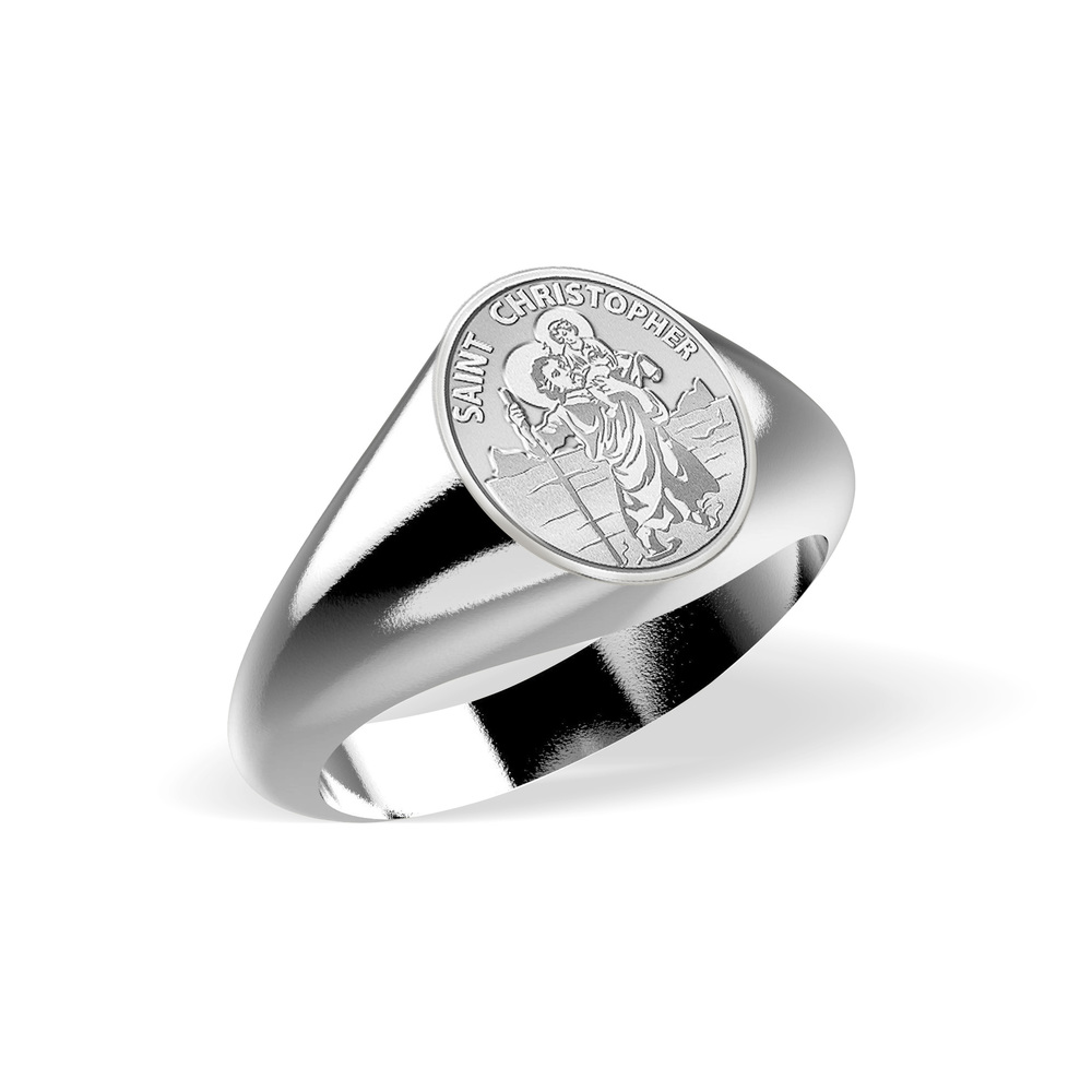 Saint Christopher Signet Ring in Sterling Silver | PicturesOnGold