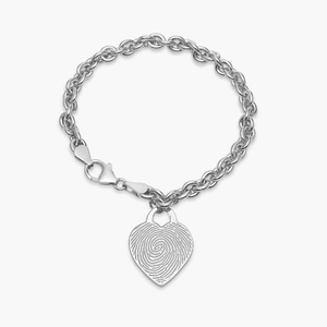 Sterling Silver Custom Fingerprint Heart Bracelet