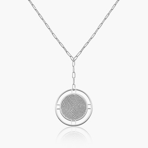 Round Fingerprint Pendant with Open Border Paperclip Necklace