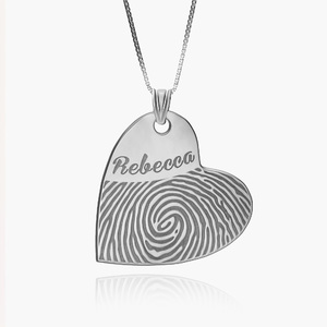 Custom Fingerprint Dangle Heart Charm or Pendant with Reverse Photo Option