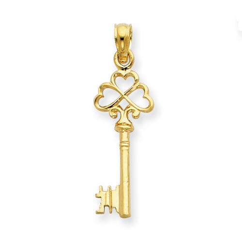 14K Yellow Gold Shamrock Key Pendant or Charm - PG71640