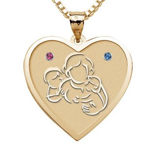 Mother with Son and Daughter Heart Pendant w  Birthstones